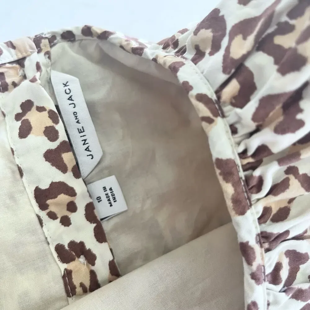 Janie and Jack Snow Leopard Print Tiered Puff Sleeve Dress Girls Size 10